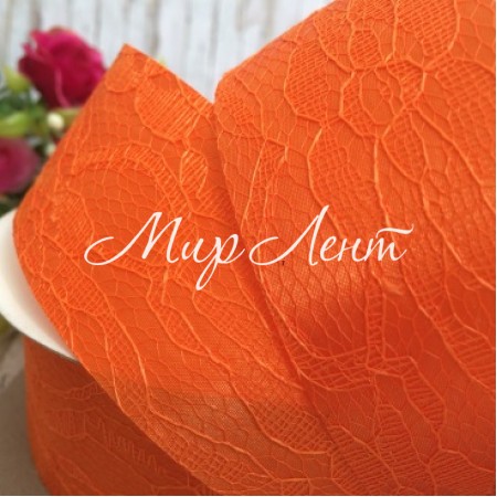 Атлас 4 см, мереживо, помаранчевий