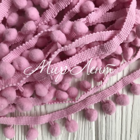 Тесьма помпончики, 1,3 см, рожево-пудровий, метр