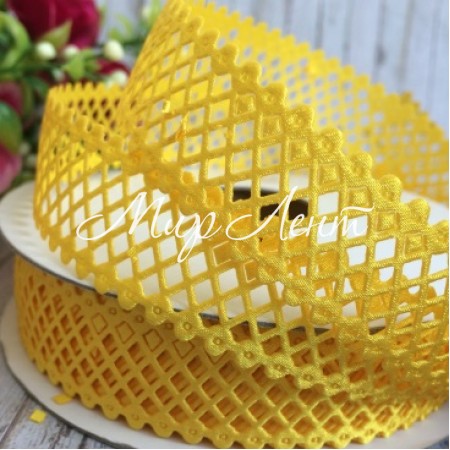 Мереживна стрічка сіточка, 2 см, темно-жовтий, метр