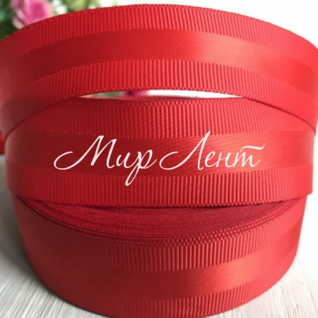 Репс з атласною смугою, 2,5 см, червоний, метр