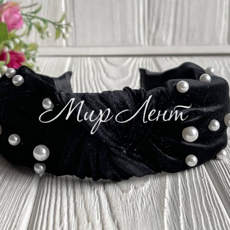 Обруч чалма велюр с жемчугом, 4,5 см, черный, шт.