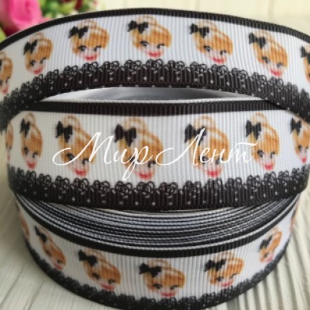 Репс 2,5 см, голова девочки на бело-черном