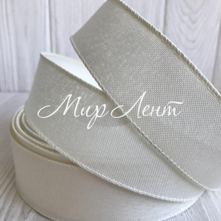 Котонова стрічка з дротяним кантом, 3,8 см, молочна, метр