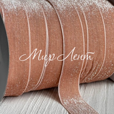 Стрічка велюр з перламутром, 2,5 cм, персиковий, метр