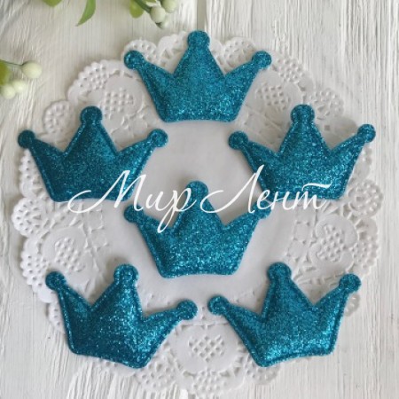 Аплікація/патч, корона (гліттер), 2,2 х 3,0 см, бірюзовий, шт.