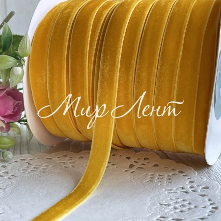 Стрічка велюр, 1 см, темно-жовтий, метр