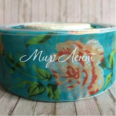 Органза троянда 4 см, бірюзова