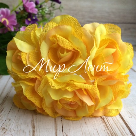 Роза с тканью, 3,5 см, желтая