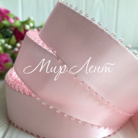 Атлас двосторонній з петельками 2,5 см, світло-рожевий, метр