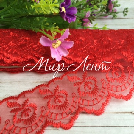 Кружево яблочко, 4,5 см, красное, метр