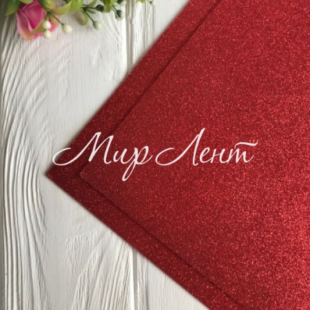 Фоаміран із гліттером, 2 мм, червоний, розмір 20х30 см