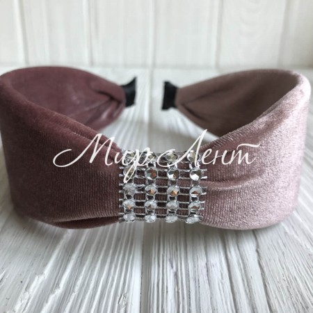 Обруч велюр із вставкою з каміння, 5 см, бежево-рожевий, шт.