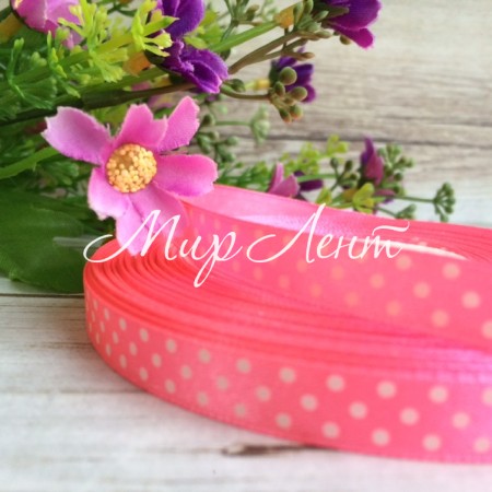 Атлас горох 0,9 см, яскраво-рожевий, рулон 45 м