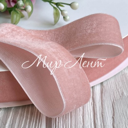 Лента велюр, 2,5 см, персиково-розовый, метр