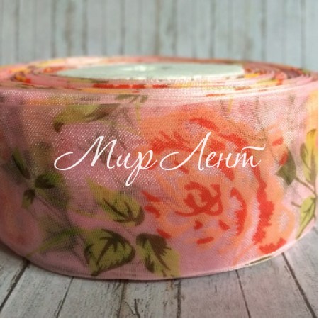 Органза троянда 4 см, світло-рожева