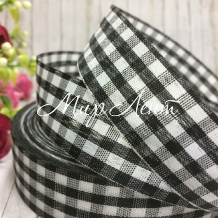 Лента тканевая, клетка, 2,5 см, черная