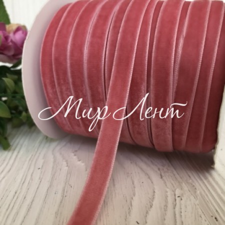 Стрічка велюр, 1 см, кораловий, метр