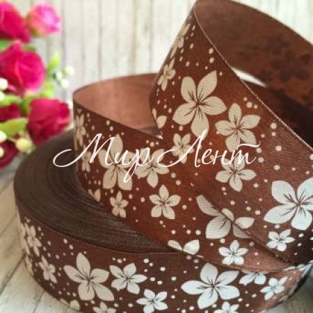 Атлас 2,5 см, вербена, шоколадний, метр