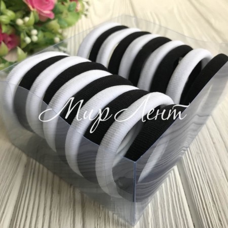 Набір резинок велюрчик, 5 см, біло-чорний, упаковка 20 шт.