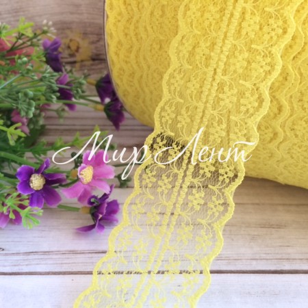 Кружево цветочек, 4,5 см, желтое (не стрейчевое)